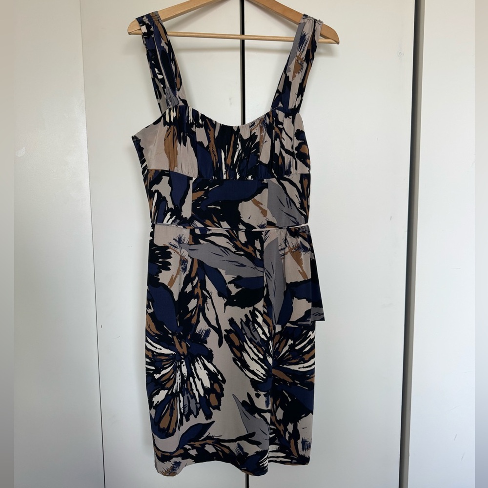 Trina Turk Navy, Taupe and Beige Floral Mini Dress